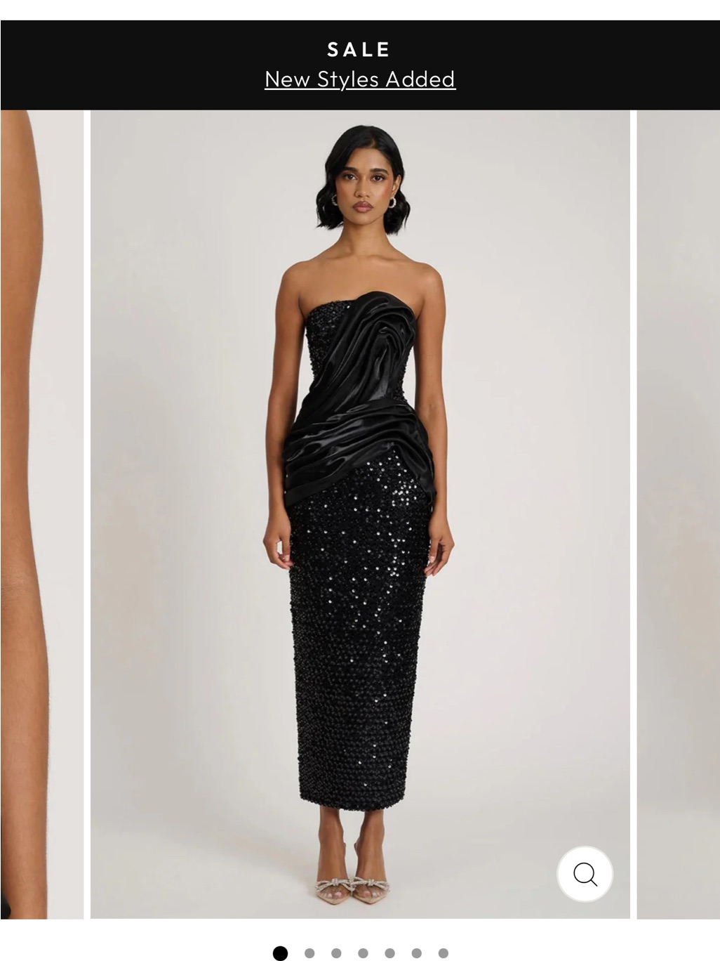 Strapless Black Sequin Midi Dress With Draped Satin Detail — image 2 of 8